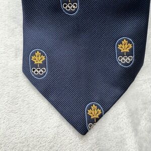 Abbey Mens Canada Olympic Team Tie Navy Blue Maple Leaf Rings Polyester Vintage
